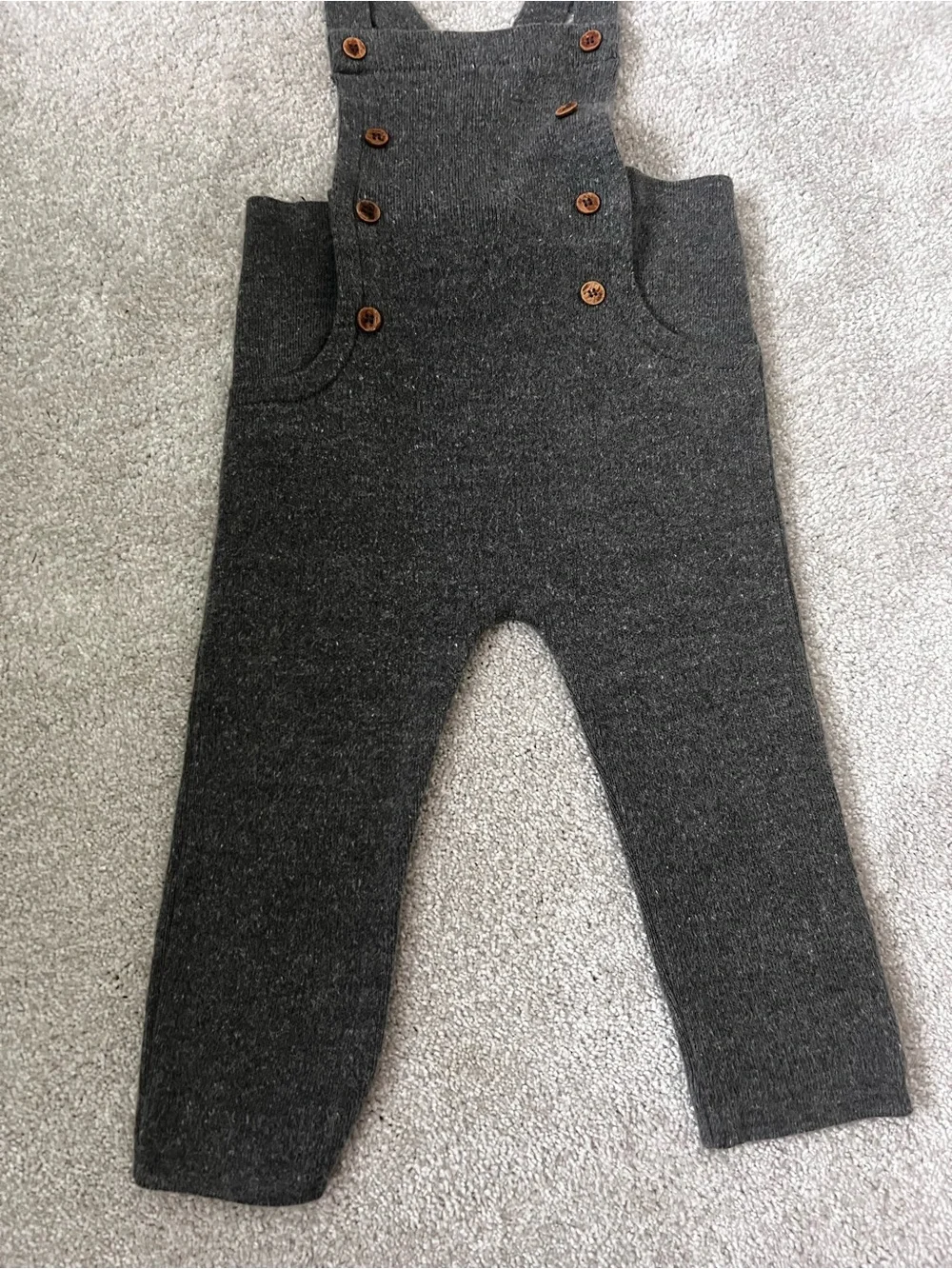 Children's Charcoal Knit Button-Front Overalls - Unbranded